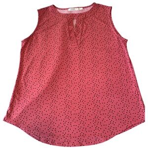 Cure Rose Pink Black Polka Dot Sleeveless Scoop Neck Blouse Plus Size 2XL